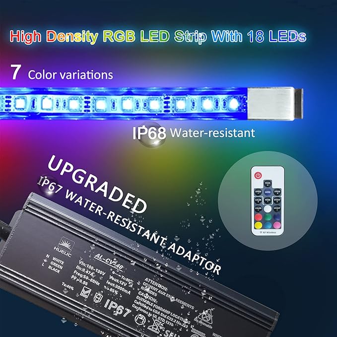 YUDA 12" LED Pool Water Spillway W/ 7 Color Changing LED Strip, Stainless Steel Pond Fountain Lighting for Sheer Descent PSC300