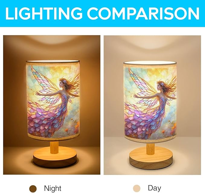 Enchanting Flower Fairy Table Lamp LED 3-Color Pressed Bedside, Enchanting Flower Fairy Shade Lamp with Wood Base for Bedroom Living Room Desk Office TL01