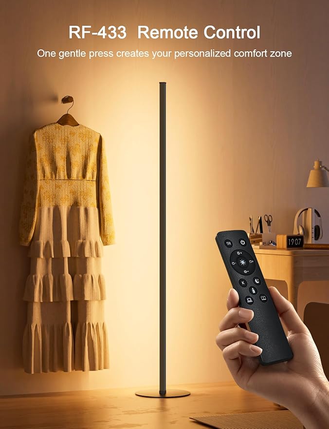 Corner Floor Lamp, Set of 2 Minimalist LED Corner Lamp Dimmable with Remote, 24 W Slim Standing Floor Lamp for Living Room Bedroom Home Office, 3000K-6500K 10 Color Temperature