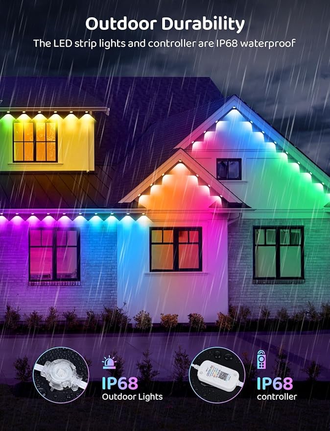 100FT IP68 WiFi DIY Design Permanent Outdoor Light,Arbitrary Trimming Smart RGB+IC Waterproof LED Eaves Lights for Christmas Decorations,Halloween,Compatible with Alexa,Google Assistant