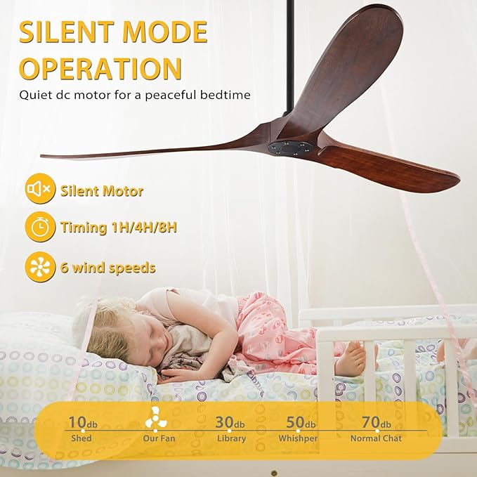 72" Quiet 3 Blade Walnut Ceiling Fan - No Light & Remote Control, Perfect for Farmhouse Patios & Backyards