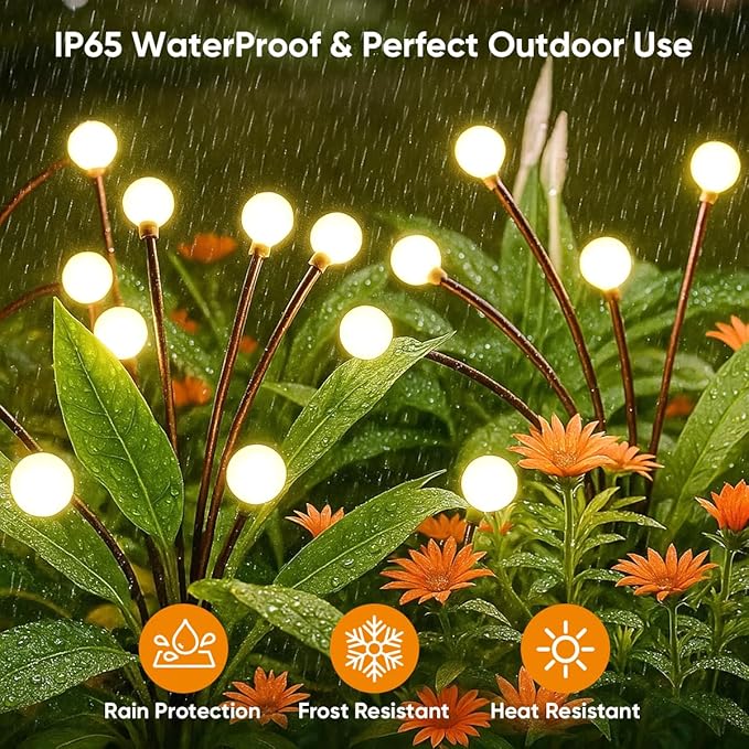 Solar Lights Outdoor Waterproof: 4 Pack 32 LED Swaying Firefly Solar Powered Garden Lights - Warm LED Lighting Outside Pathway Yard Patio Decorations - Unique Gardening Gifts for Women Mom