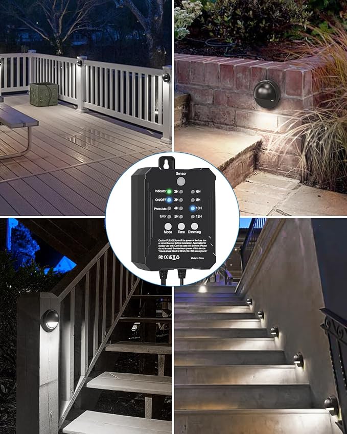 HIBOITEC Low Voltage Deck Lights Kit with Transformer Photocell Sensor and Timer IP67 Waterproof Fence Lights UL Listed Wire for Outdoor Garden Patio Landscape Lighting Walkway Steps 4000K 8Packs
