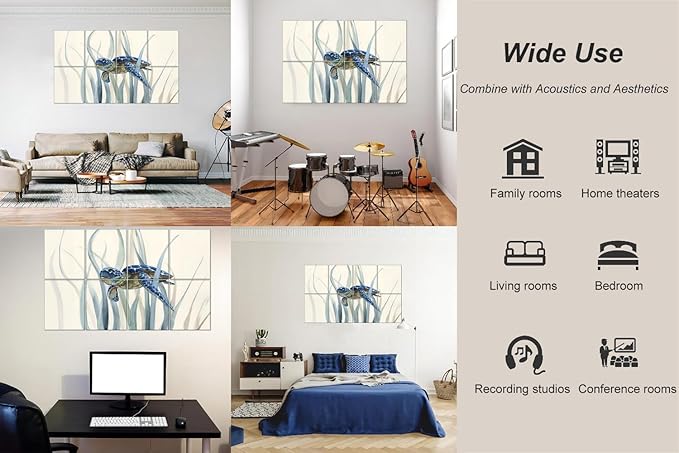 HONORIA 8 Pack Art Acoustic Panels 48X32Inches Sound Absorbing Panels,Self-adhesive Soundproof Wall Panels,Decorative Acoustical Wall Panels,Acoustic Treatment for Home Office&Recording Studio