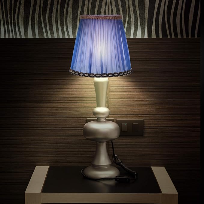 Lurrose Vintage Decor Lamp Shades Cloth Lamp Shade Covers, Clip On Bulb Lamp Shade Fabric Lampshade with Harp Pleated Cone for Table Chandelier Wall Lamp, Blue Small Lamp Shades Lamps Shades