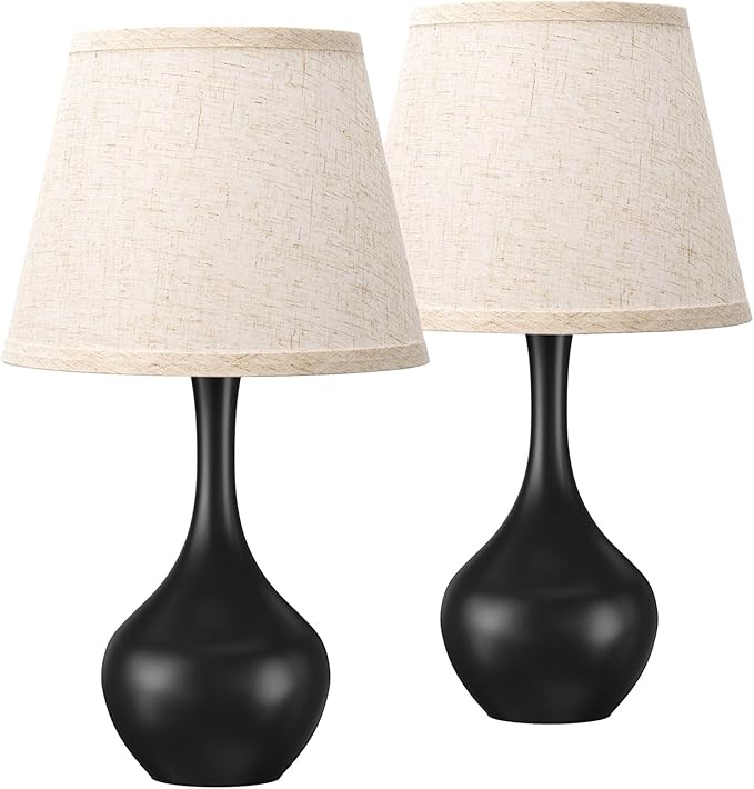 Seealle Touch Table Lamps for Bedroom Set of 2,3-Way Dimmable Small Bedside Lamps for Night Stands with Wires, Black Desk Lamps for Kids Room,Office,Living Room, End Table(LED Bulbs Included)