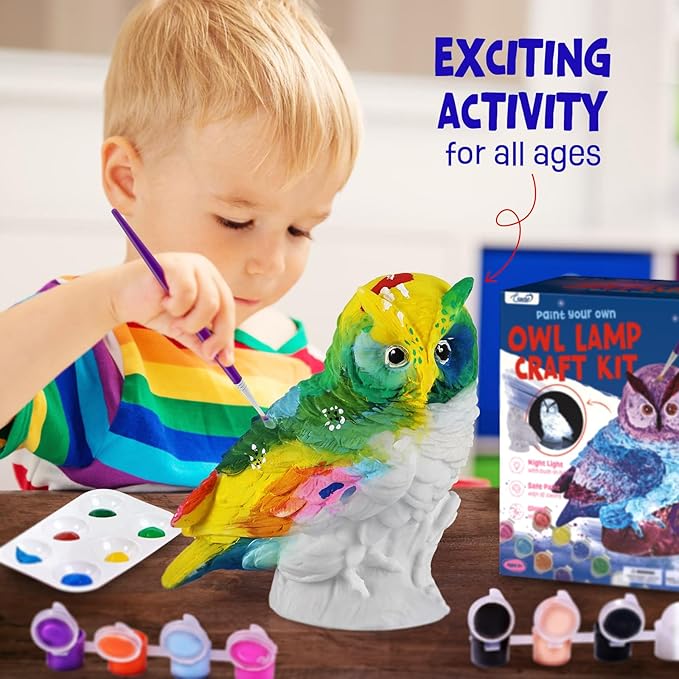 Paint Your Own Owl Lamp Kit, Art Supplies Painting Kits for Kids 6-12, Arts and Crafts for Kids Ages 8-12, Owl Toy Girls Boys Birthday Easter Gifts for Kids Ages 3 4 5 6 7 8 9 10 11 12+