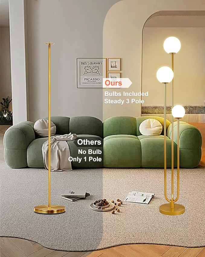 Lightdot Globe Floor Lamp for Living Room Mid Century Modern Floor Lamps with 3000K Warm White Bulbs Included, Unique Gold Tall Standing Lamps for Wedding/Party/Bedroom/Sofa Beside/Corner Decor