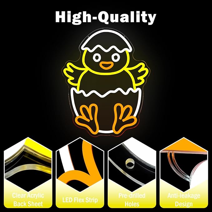 Easter Chicks Neon Sign Dimmable Baby Chicks Led Sign Little Chicken Breaking Out Of Eggshell Window Lights Easter Egg Spring Decorations Gifts For Kids