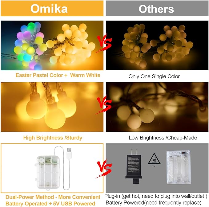 OMIKA 33 FT 100 LED Color Changing Battery Operated String Lights Waterproof, Warm White & Multicolor Fairy Lights USB Powered with Remote for Indoor Party Girls Bedroom Classroom Decor