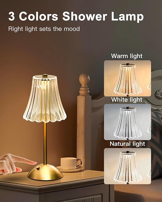 Gold Rechargeable Table Lamp [2 Pack], Cordless Touch LED Bedside Lamp with 3 Color Modes, USB Dimmable