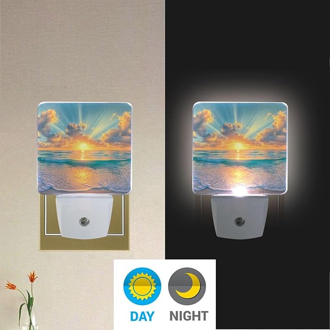 Golden Sunlight Night Light 2 Pack Dusk to Dawn Sensor Led Lamp for Women Men Night Lights Plug into Wall Decor for Bedroom Kitchen Corridor, 0.5W