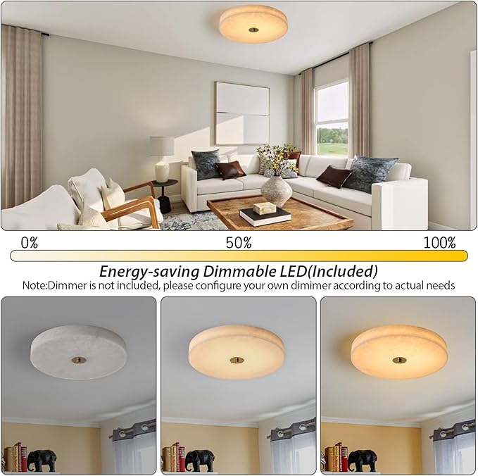 Alabaster Ceiling Light,15.7in Spanish Natural Marble Round Alabaster Flush Mount,Modern 2700K LED Kitchen Ceiling Lights Hardwired for Bedroom,Foyer,Bathroom,Entryway,Living Room