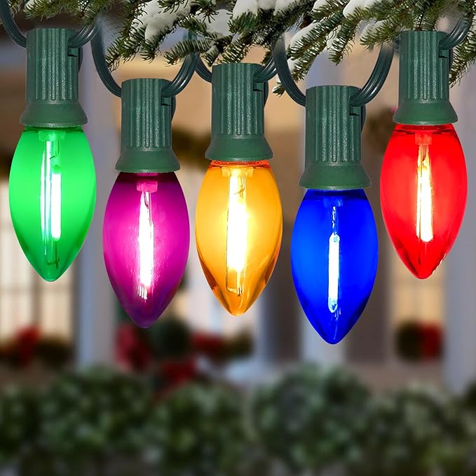 C9 Multicolor Christmas Light Bulbs, 25 Pack C9 LED Christmas Replacement Bulbs, Vintage Christmas Bulbs for Night Light Outdoor Christmas String Lights, E17/C9 Intermediate Base, 0.6 Watt