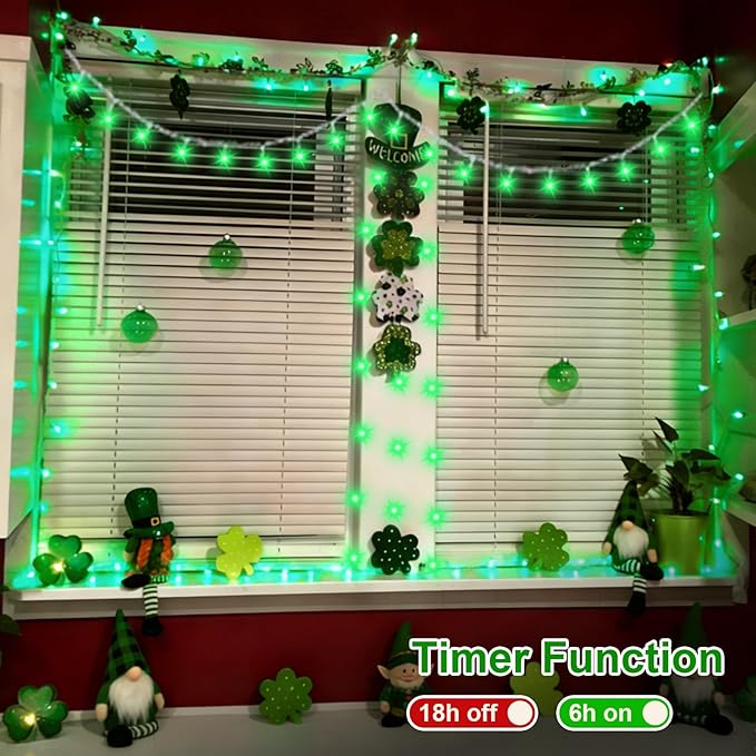 QITONG 165ft 500 LED Green St Patricks Day Lights, 8 Modes Outdoor String Lights Plug in, Clear Wire Twinkle Christmas Light Indoor