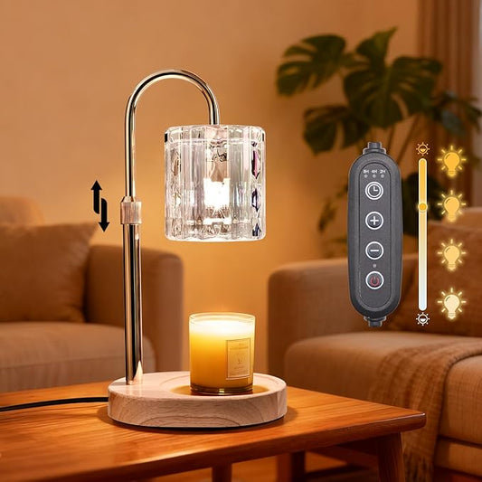Candle Warmer Lamp with Timer and Dimmer 4-Level Dimmable Flower Light Heat Lamp for Jar Candles Adjustable Height Modern Cute Home Decor for Living Room Bedroom(Gold) (Gradient-Square)