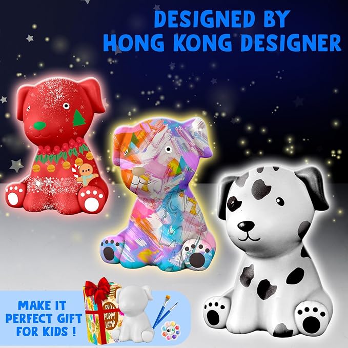 Goody King Paint Your Own Dog Lamp Kit, DIY Night Light, Crafts for Teens Girls Boys, Arts & Crafts Kit, Painting Kit for Kids, Room Decoration, Christmas Birthday Gift for Kids Ages 3 4 5 6 7 8+