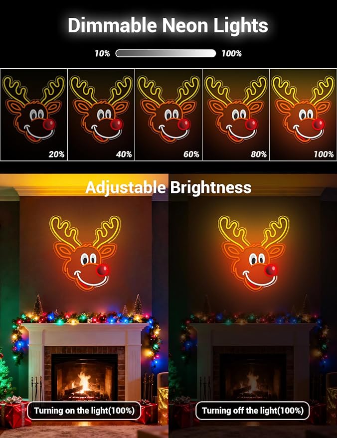Christmas Elk Window Lights Decor Indoor, Deer Christmas Window Light Decorations for Holiday Indoor Bedroom Wall Door Glass Decorations (Elk)