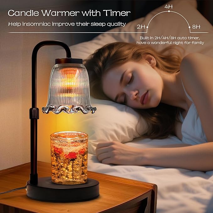 Candle Warmer Lamp with Timer Dimmer: 3 Timing Mode, 35W Safety Anti-Scalding, 4 Level Dimming Romantic Night - Wax Warmer for Scented Wax for Home Decor Gifts
