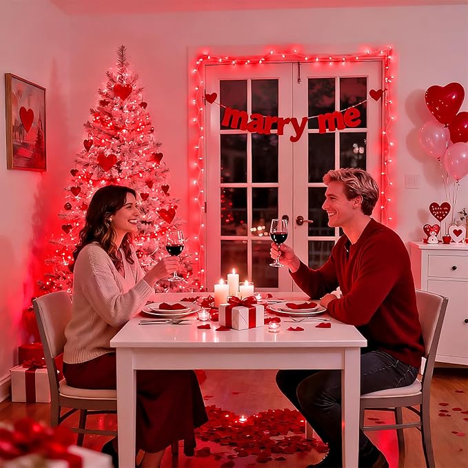 JMEXSUSS 2 Pack Red Valentine Lights Indoor, Each 100 LED Christmas String Lights with 8 Modes, Connectable Clear Wire Red LED Lights Outdoor Waterproof for Valentine's Day Bedroom Party Decorations