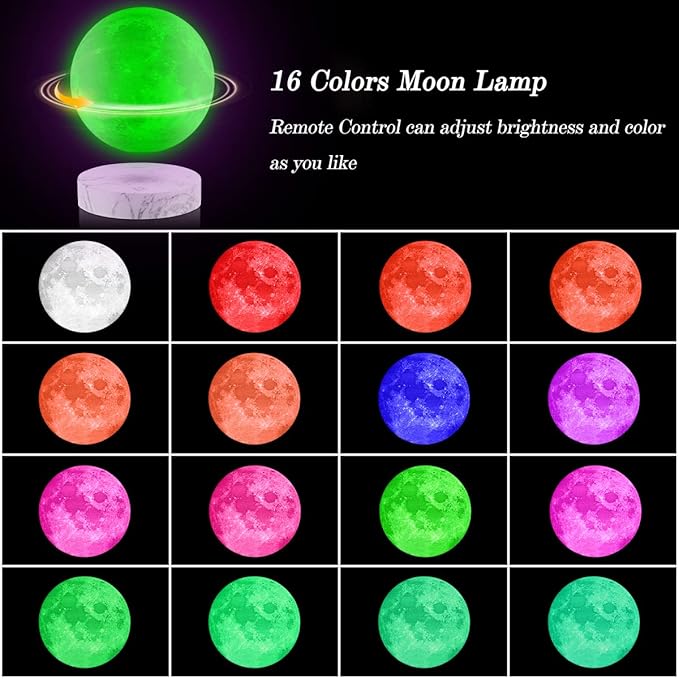 UVEHAS Floating Moon Lamp - Levitating Moon Lamp Has 16 Colors LED Lighting Modes Spinning 3D Printing Moon Light Magnetic Levitation Night Lights Unique Gifts for Christmas, Room Decor
