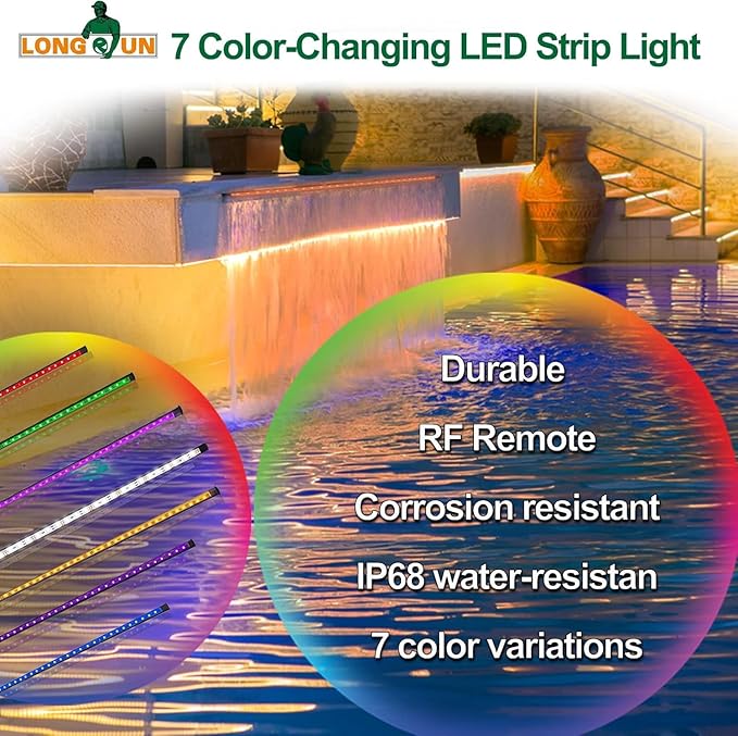 Longrun LED Fountain Light,Waterfall LED Light Strip,Remote and APP Control Waterproof Aluminum LED Lights for Pool Water fall Fountain,Pond Waterfall Spillway Landscape Lighting Decoration(11.22Inch)