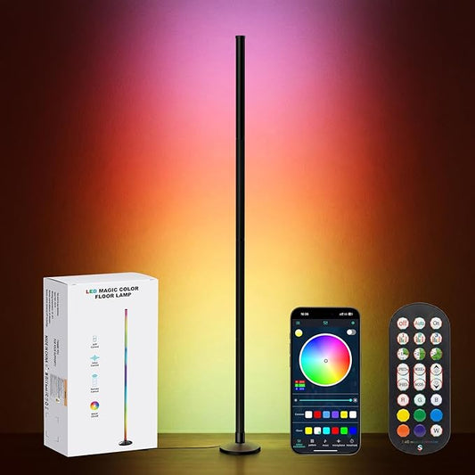 Corner Floor Lamp Smart RGB LED Corner Lamp with Music Sync, App and Remote Control Color Changing Ambience Light, Timing for Living Room, Bedroom, Gaming Room