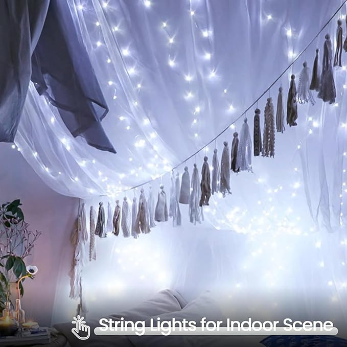 4 Pack Christmas String Lights Battery Operated with Timer, 66FT 200 LED Waterproof Twinkle Lights, 8 Modes Fairy Light for Indoor and Outdoor Bedroom Garland Tree Christmas Decorations (Cool White)
