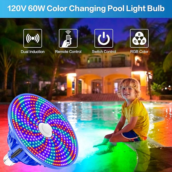 CEDIO Led Pool Lights for Inground Pool, 65W RGB Color Pool Lights Bulb with Remote Control, Pool Light Bulb for Inground Pool, E27 Replacement for Pool Light Fixture (Blue)