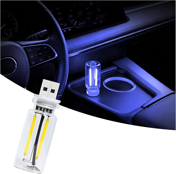 Car USB Night Light Touch Dimmable - 1-Pack Retro LED Filament Lamp for Truck Interior, Bedroom & Camping | Glass Bottle Ambiance Lighting (Blue)