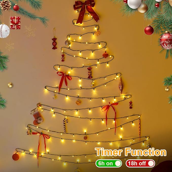 QITONG 500LED Warm White String Lights, 165ft Christmas Lights Outdoor Waterproof with Plug in, Green Wire Twinkle Lights Indoor wiht 8 Modes