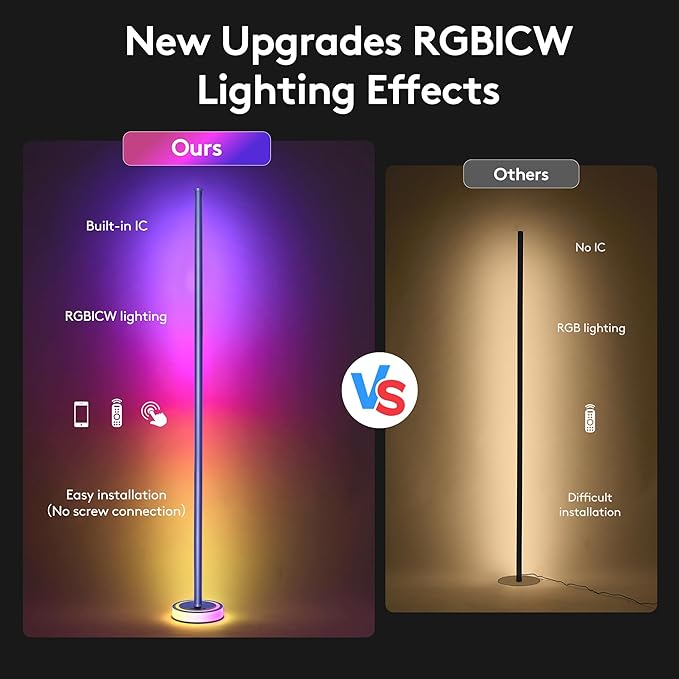 59" Smart LED Corner Floor Lamp, RGBICW Color Changing Ambient Lighting, App Control Music Sync Mood Light, Modern Dimmable Room Decor for Bedroom, Living Room, Gaming Setup, Blue
