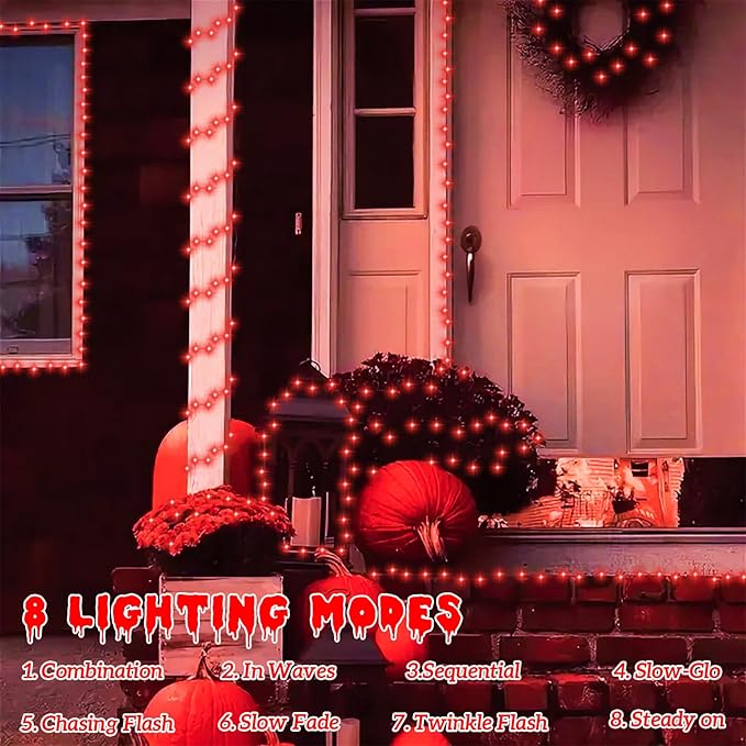 QITONG 4 Pack Red Solar Christmas Lights, Each 33ft 100 LED Christmas Fairy Light Outdoor Waterproof, 8 Modes Silver Wire Mini Twinkle Lights