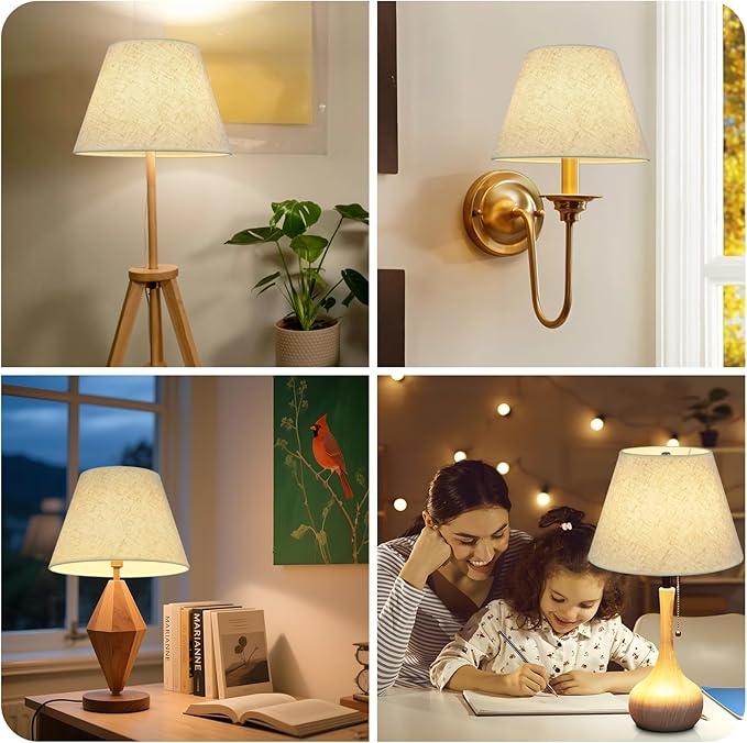 Beige Lamp Shades Set of 2 for Table Lamps, 6" Top x 10" Bottom x 7" High Linen Small Lamp Shades,Beige Modern Fabric Lampshades, Replaceable Spider Fitter Home Decor Shade