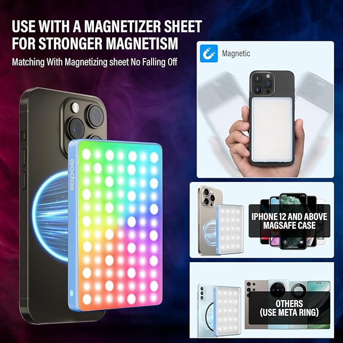 GODOX MA5R LED Fill Light with Soft Diffuser Magnetic Charging Phone Selfie Lighting Mini on Camera Lights 1800K-10000K 14 FX Modes for Selfies, YouTube, TikTok, Vlogging, Video Conferences (Blue)