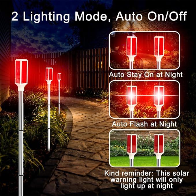 Aolyty Solar Lights Outdoor, Waterproof Driveway Markers Reflective, Warning Flash Light with 2 Lighting Modes, LED Solar Light 4 Pack for Parking Lots, Yard, Sidewalk, Stop Sign, 30 Inches (Red)