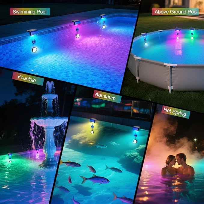 2-in-1 Solar Pool Lights,16 Colors Solar Powered Submersible LED Lights with Remote Control&IP68 Waterproof,Swimming Pool Lights for Above Ground Pools,Inground Pools Underwater,Pond(1 Pack)