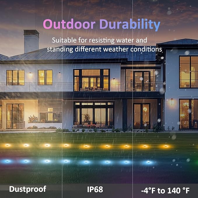 IVRICH Outdoor Ground Lights, 150ft Smart RGB Outdoor Light with Color Changing, Remote & App Control, IP68 Waterproof, Music Sync, Timer Function, Pathway Lights Patio Deco for Lawn Yard Garden