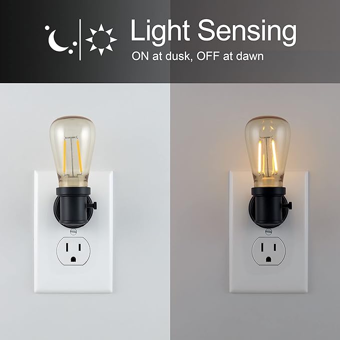 GE Vintage LED Edison Night Light, Plug-in, Dusk to Dawn Sensor, Farmhouse Decor, Mood Lighting, Home Decor, Ambient Lighting, LED Lights for Bedroom, Bathroom, Kitchen, Hallway, Black, 1 Pack, 64346