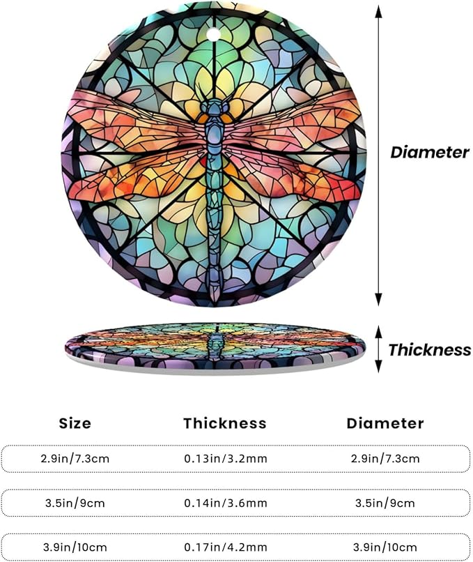 Dragonfly Mandala Glass Painting Christmas Ornaments, Christmas Decorations Xmas Tree Hanging Ornaments, Round Ceramic Festive Keepsake Gift for Xmas Decorations Holiday Home Decor