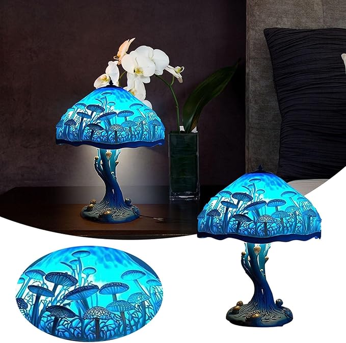 Mmoneyake Painting Mushroom Table Lamp, 2023 New Stained Plant Night Light,Bohemian Resin Mushroom Decorative Bedside Lamp for Bedroom Living Room Home Office Decor Gift