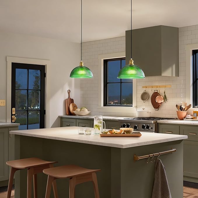 Vintage Pendant Light Fixtures: Glass Pendant Lights Kitchen Island, Modern Green Pendant Light Fixture for Bedroom Dining Room