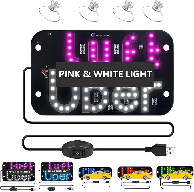 Car Window Light Up Signled Light Sign for Car,USB LED Light Signal for Drivers,Glow Sign for Vehicle Dash,Applicable to All 5v Cars, Such As Cars, Trucks, Suvs, Rvs and Other Models (Pink+White)