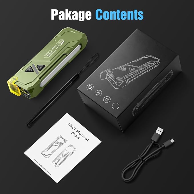 EDC Rechargeable Flat Flashlight 1000 Lumens White LED/UV/RGB Ambient Signaling Flashlights, Magnetic Clip on Pocket Light for Outdoors, Emergency, Working (1, Green, Compact)