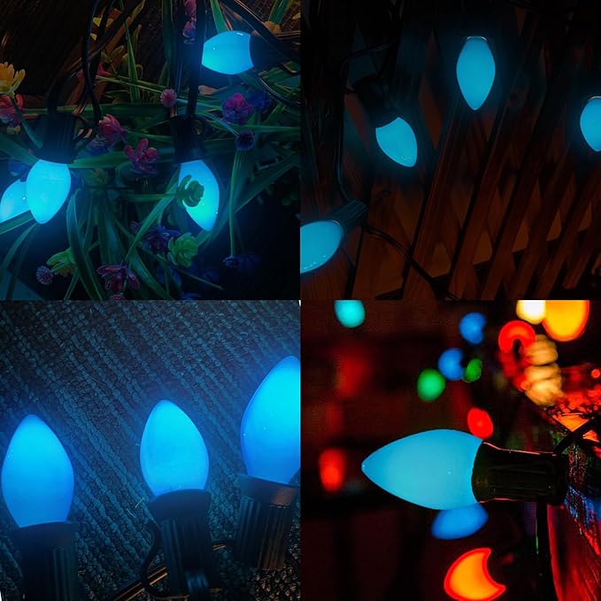 25 Pack C7 Ceramic Christmas Replacment Bulbs, Blue Light Bulbs for E12 Candelabra Base Outdoor/Indoor Christmas String Lights, 5 Watt