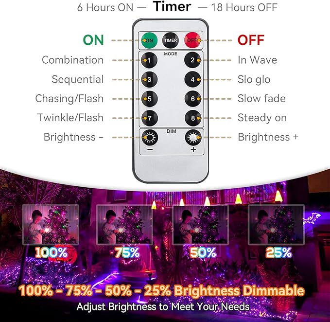 Halloween Purple String Lights Outdoor 33Ft 100LED Battery Operated Fairy Lights with Waterproof Remote Timer String Lights for Hanging Garden Party Holiday Halloween Décor