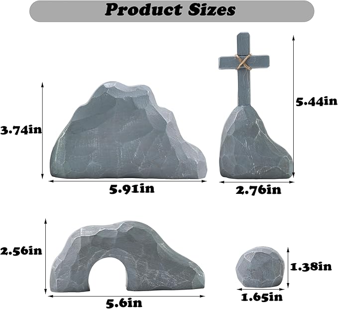 Empty Tomb Easter Decor with Cross, Easter Empty Tomb Resurrection Scene for Christian Decoration, Realistic Rock Resin Sculpture for Religious Display, Home Office Tabletop Tray, Church, Shelf Decor