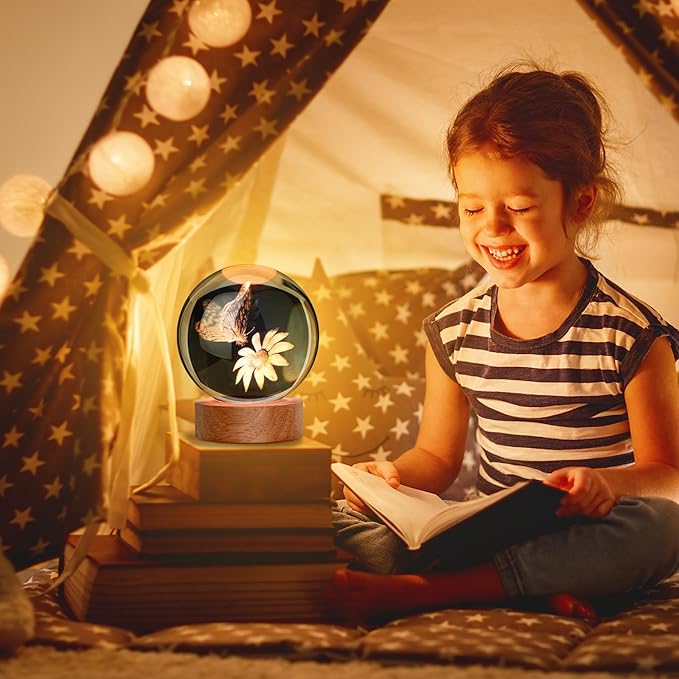 Large 3D Butterfly Crystal Ball Night Light, 16 Color Changing with Remote for Bedroom Decor, Ideal Girlfriend Gift for Teens Boys and Girls, Butterfly