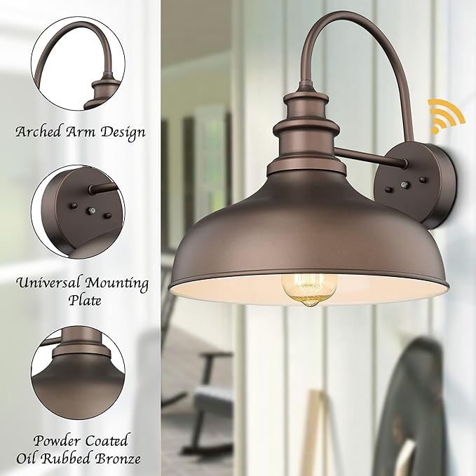 Bestshared Dusk to Dawn Sensor Farmhouse Barn Light, Outdoor Wall Sconce, Outdoor Wall Lantern for Porch, Exterior Light Fixtures Porch Lights(Orb+White, 2 Pack)