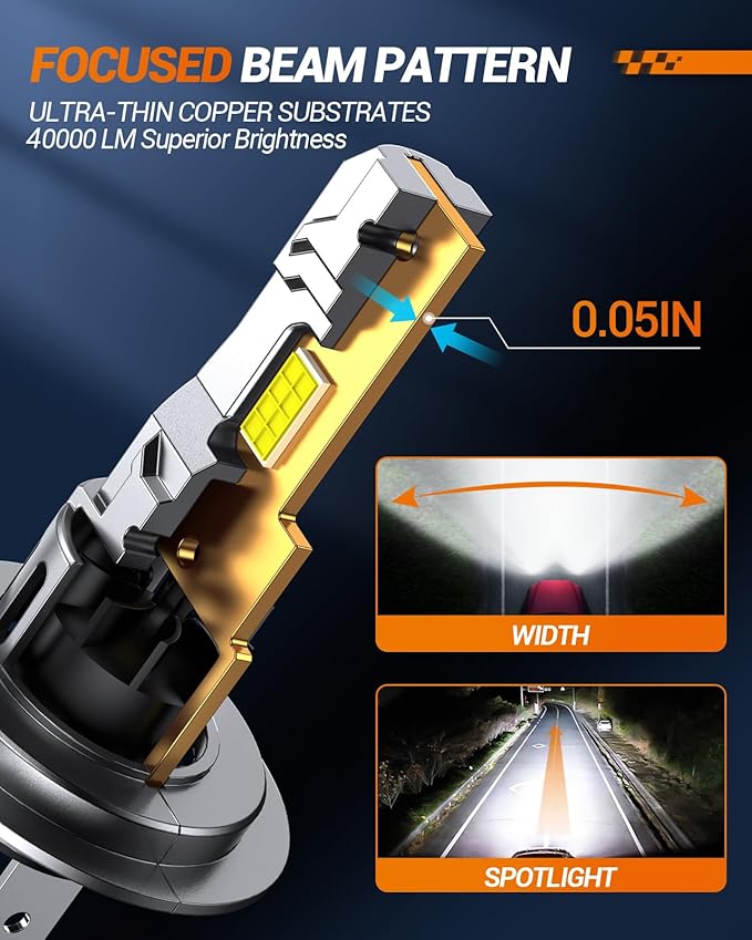 SEALIGHT S2S H7 Light Bulbs Combo, 40,000LM Super Brighter, 6500K Pure White H7 Fog Bulbs, 60K+ Hours Lifespan, 2-Pack for Powersports/ATV Lamps